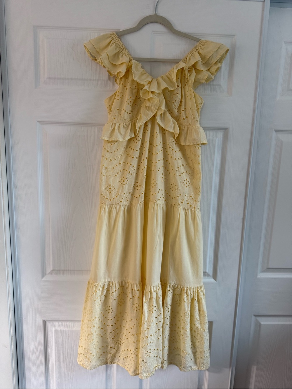 Lea Butter Yellow Eyelet Ruffle Cotton Dress Size S